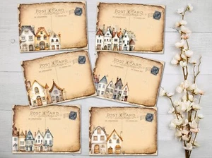 Quirky Houses Post Cards  With/Without Envelopes Moving House Scrap Book Journal - Picture 1 of 3