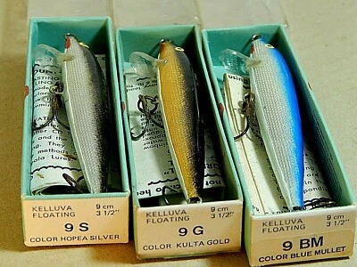 Lote de 3 Kelluva/Flotante 9cm S/G/BM-NOS Vintage Años 50/60 "Original Rapala Wobbler" Foto 1 de 4