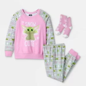 Girls Baby Yoda Pajamas Set Mandalorian Star Wars 4 5 6 8 10 12 Socks Snow Angel - Picture 1 of 4