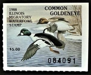 1988 Illinois Duck Stamp, #IL14,  Common Goldeneyes, $$$ Below Face $$$ - Picture 1 of 2