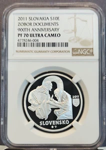 2011 SLOVAKIA SILVER 10 EURO ZOBOR DOCUMENTS NGC PF 70 ULTRA CAMEO PERFECT POP 1 - Picture 1 of 3