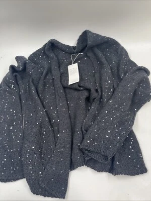 Cárdigan abierto tejido lana merino lentejuelas gris carbón Eileen Fisher talla M nuevo con etiquetas Foto 1 de 4