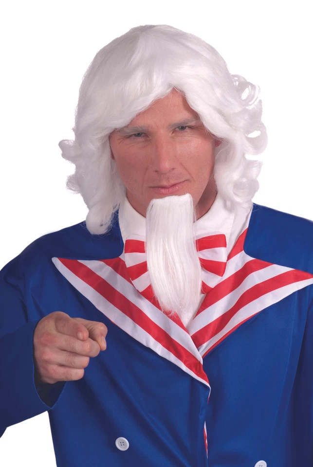 Uncle Sam Wig & Beard Set White Synthetic Fiber Costume Wig & Chin Beard - Image 1 of 1