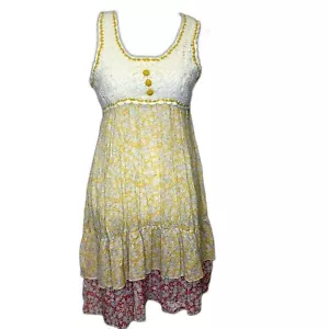 VTG Womens Funky People Crochet Floral Dress Boho Cottage Mixed Media Size Med - Picture 1 of 13