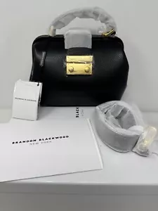 Brandon Blackwood Elizabeth Doctor Bag Black Embossed W/ Brass Hardware - Picture 1 of 3