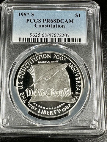 1987-S PCGS PR68 DCAM Constitution Commemorative Silver Dollar Nearly Flawless Cover
