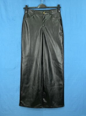 PANTALONES SHEIN negros forrados imitación cuero 2 bolsillos cintura elástica pierna ancha RECTOS S Foto 1 de 4
