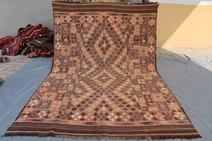 6x8 Afghan Kilim Area – Subtle Tribal Diamond Motifs in Terracotta, Brown & Rust - Picture 1 of 11