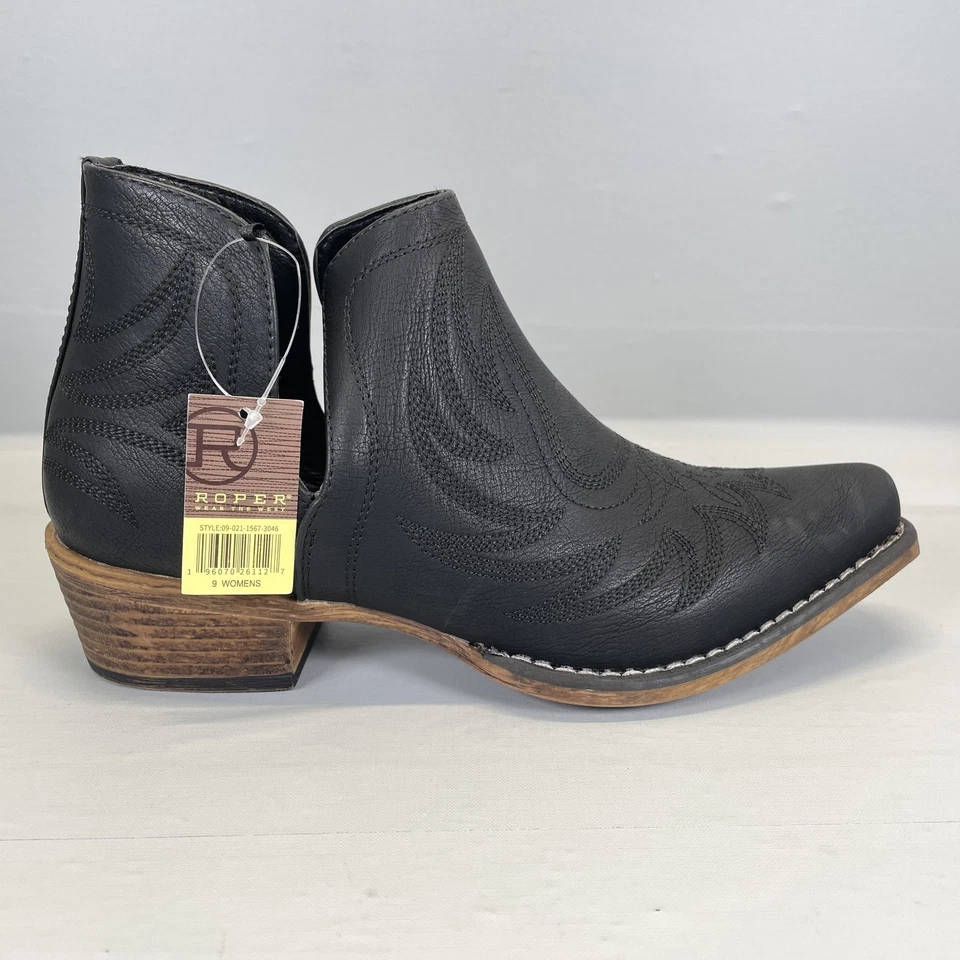 Roper Ava Boots Womens Size 9 Black Western Ankle Snip Toe V Cut Pull On Shoes - Image 1 of 4