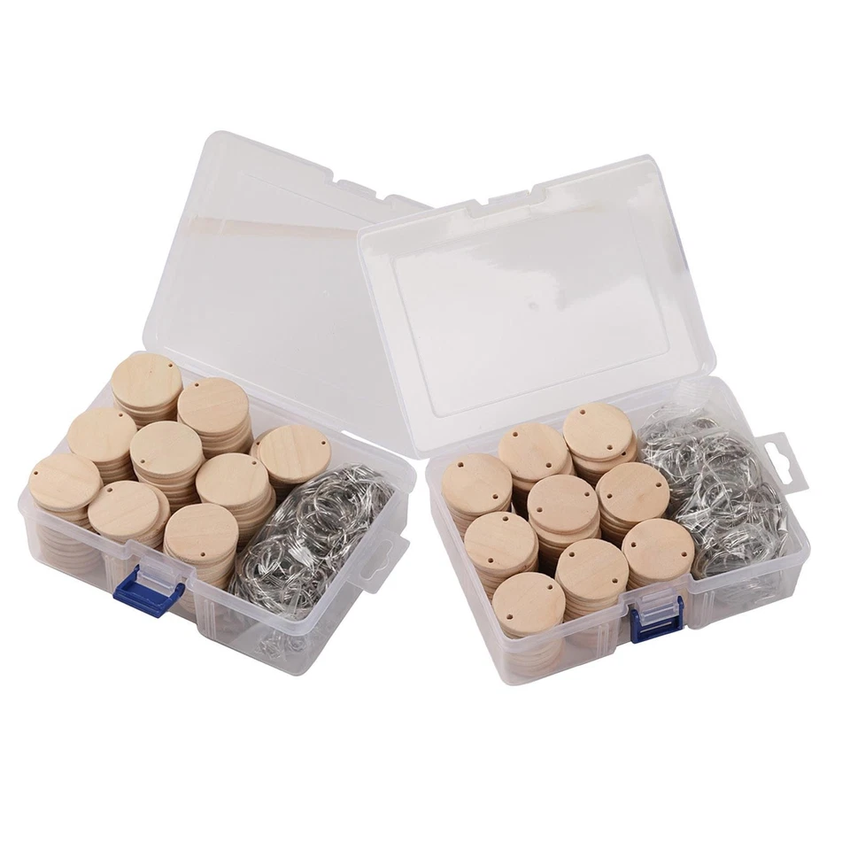 MARKENLOS 100Pcs Natürliche 35mm Handwerk Holz Rohlinge Runde Schlüsselanhänger Discs