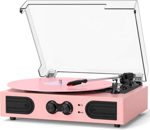 Portable Vinyl Record Player with Built-In Stereo Speakers and Bass Control - Picture 1 of 12
