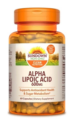 Sundown ácido alfa lipóico 600mg metabolismo/antioxidantes do açúcar 60 cápsulas 7/26 - Imagem 1 de 3