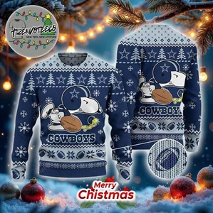 Dalla Cowboy Snoopy Play Football Ugly Christmas Sweater - Picture 1 of 2