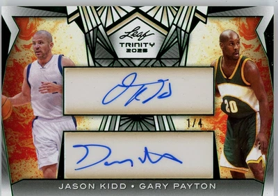 JASON KIDD GARY PAYTON DOBLE AUTÓGRAFO 2025 Hoja Trinidad AUTO #ED 1/4 NBA Foto 1 de 2