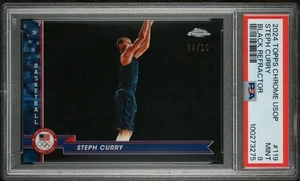 /10 PSA 9 Steph Curry 2024 Topps Chrome USOP Black Refractor Olympics Gold Pop 1 - Picture 1 of 2