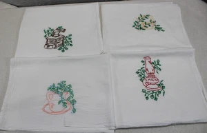 Set of 4 Vtg Hand Embroidered Dish Towels Flour Sack Towels Country Kitchen - Picture 1 of 6