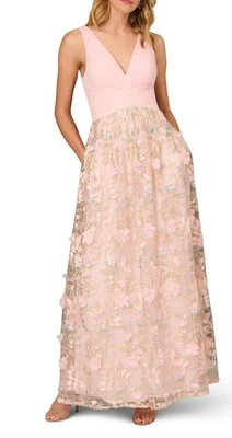 Novo Vestido Maxi Aidan Mattox Flores Florais Tamanho 6 Verão Primavera Casamento - Imagem 1 de 4