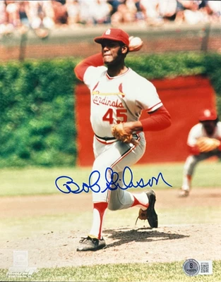 Foto autografiada por Bob Gibson de los Cardenales de San Luis 8x10 HOF BAS Foto 1 de 2