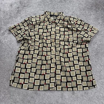 Camisa Vintage Años 80 Impresiones Abotonada Mujer Grande Geométrica Acolchada Hombro Foto 1 de 4