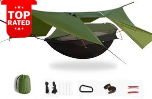 3-in-1 Camping Hammock Tent Rain Fly Lightweight Mosquito Net Quick-Zip Door - Picture 1 of 12
