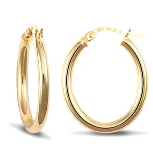 Ladies 9ct Gold Jewelco London Polished Oval 3mm Hoop Earrings - Picture 1 of 3