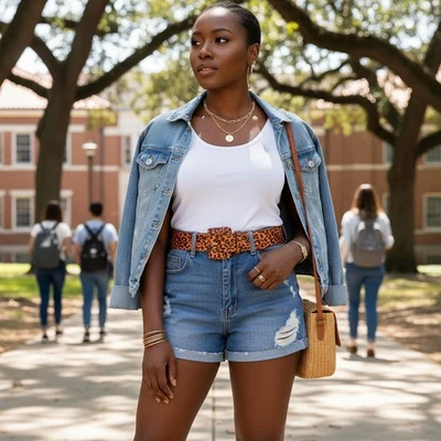 Women Orange Faux Leather Belt Cheetah Animal Print Leopard Square Buckle S M - Image 1 of 4