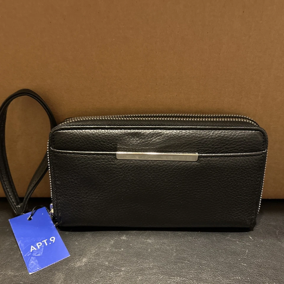 Cartera Apt 9 NUEVA CON ETIQUETAS Safe Keeper Negra Imitación Cuero Guijarro Cremallera Alrededor Bloqueo RFID Foto 1 de 4