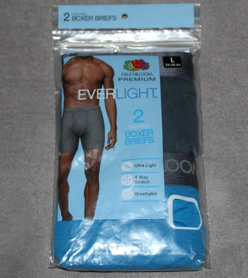 2 Fruit of the Loom Men's Everlight Boxer Briefs Underwear Large L Blue/Grey NEW - Image 1 of 1