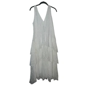 Lulus white plunge dress sz l lace tiered elegant avant garde castal nwt - Picture 1 of 11