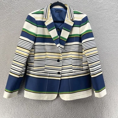 Blazer feminino Tommy Hilfiger extra grande azul listra marfim jaqueta negócios casual - Imagem 1 de 4