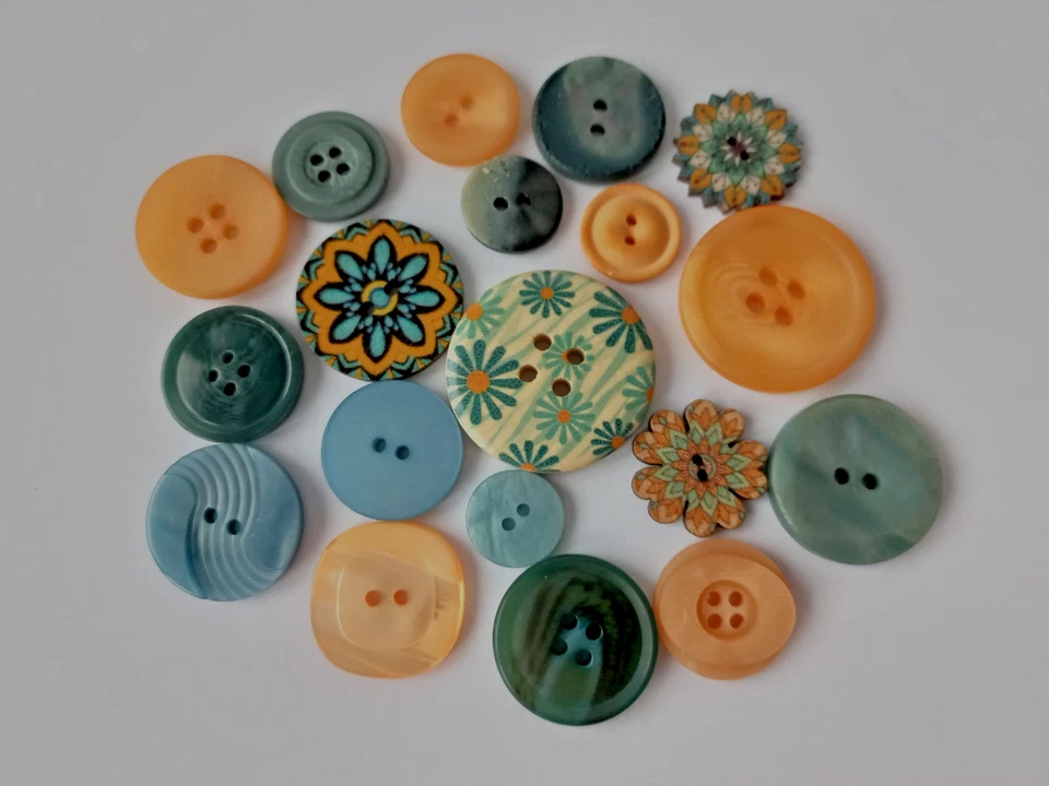Knöpfe blau ocker Mischung Konvolut Basteln - Bild 1 von 1