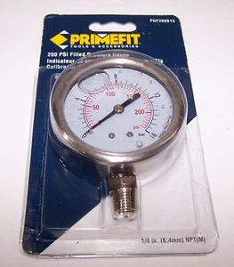 PrimeFit PGF200B14 200 PSI Filled Pressure Gauge 1/4 INCH - NEW - Picture 1 of 3