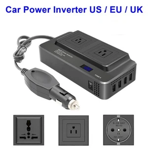 Car Vehicle 200W Power Inverter 12V to 110 / 220 VAC 4 USB (US,EU,UK) - Picture 1 of 13