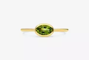 Natural Green Peridot Gemstone Women Ring 10k Solid Yellow Gold Ring - Picture 1 of 4