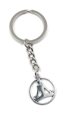 Portachiavi Argento Metallo Cerchio Yoga Figura Relax Meditazione - Immagine 1 di 4