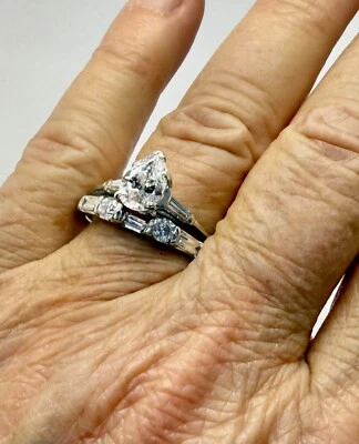 1.17 ct Pear Shaped Diamond Ring w Attached Band w/Card Appraisal 10 1/4 - Image 1 of 4