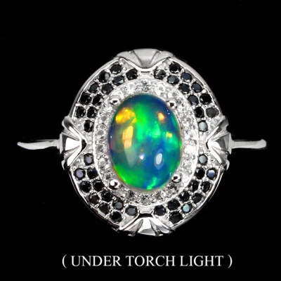 925 Sterlingsilber Ring Oval Feuer Opal 8x6mm Spinell Topas Edelstein Schmuck - Bild 1 von 4