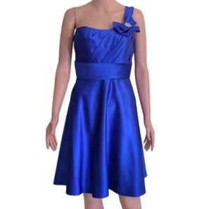 Allure Bridals Mini Dress Size 6 Royal Blue Satin Shiny Pockets Party/Cocktail - Picture 1 of 12