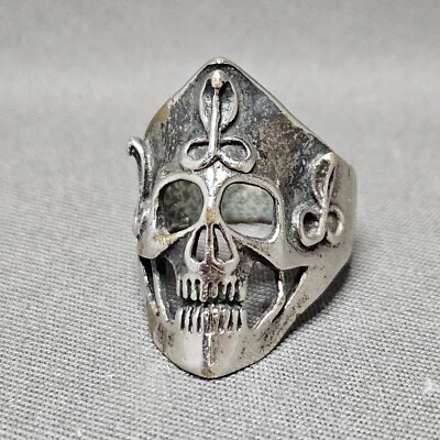 G&S Skull Mask Helmet w/Cobras Silver Plated Bronze Ring Size 10 Men’s Vtg 1985 - Image 1 of 4