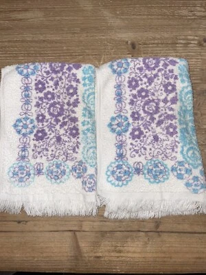 Juego de toallas de mano Springmaid vintage, hechas en EE. UU. púrpura y azul floral MCM Foto 1 de 4