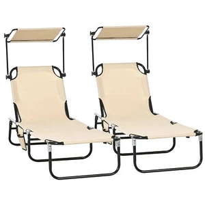 Set of 2 Folding Chaise Lounge Pool Chairs Outdoor Sun Tanning for Beach Patio - Picture 1 of 9