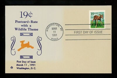 US FDC #2479 Blair Law Card ( Gray ) 1991 Washington DC Fawn Deer Animal HC - Image 1 of 2