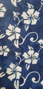 Blue White Hibiscus Flower Hawaiian Sewing Fabric Luau Party Vintage 43 x 60 in - Picture 1 of 4