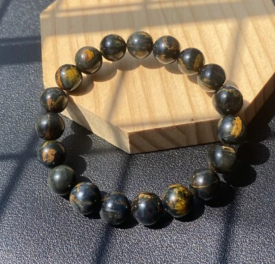 Pulsera de cuentas redondas de gemas de Namibia de Pietersite azul amarillo natural de 10mm Foto 1 de 3