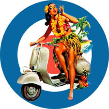 Scooter Girl Circular Vinyl Sticker mods window laptop retro sexy Hawaii  car