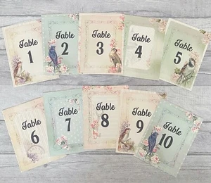 Vintage Pastel Bird Style Wedding Table Numbers Cards - Shabby Chic Decor - Picture 1 of 7