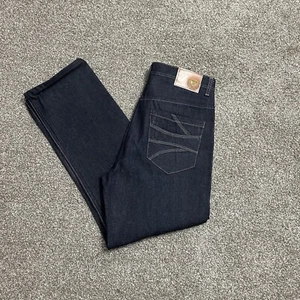PHAT FARM Wide Leg Jeans Baggy Y2K Embroidered Logo Size 38 x 33 Blue Hip Hop - Picture 1 of 8