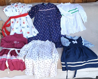 6 pcs Vintage Girls Sz 4 Dreses_White Prints, Maroon Knit,Calico 2pc,Navy 2pc - Image 1 of 4