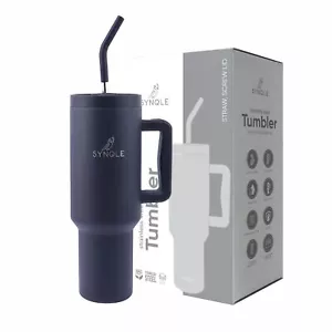 40 Oz Tumbler With Handle And Straw Insulated Stainless Steel Travel Mug Reusabl - Picture 1 of 8