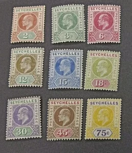 SEYCHELLES 1906 da 2c a 75c SG 60 / 68 Sc 52 / 60 MLH/MH - Foto 1 di 2